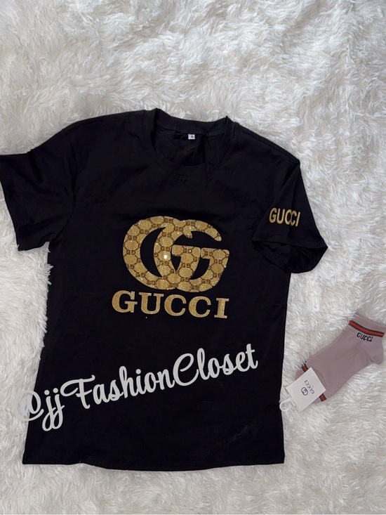 Source Unknown Tops - Cute  Black T-Shirt with GGold Logo and Socks